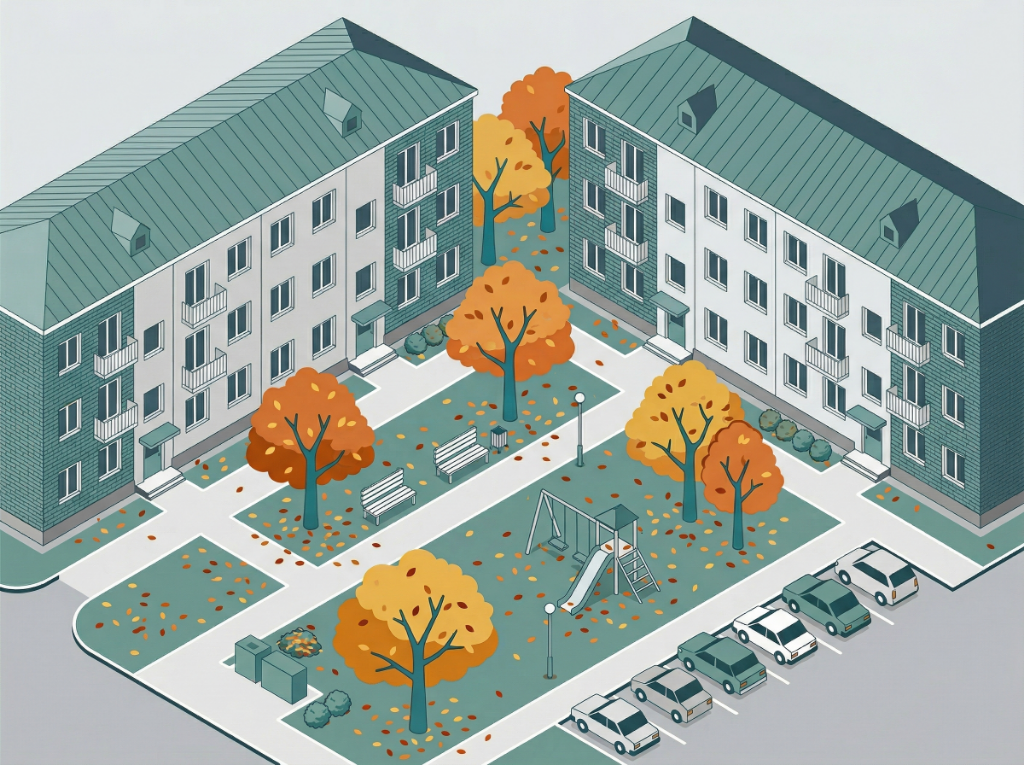 Mājas pagalms ar zaļumu zonu un autostāvvietu